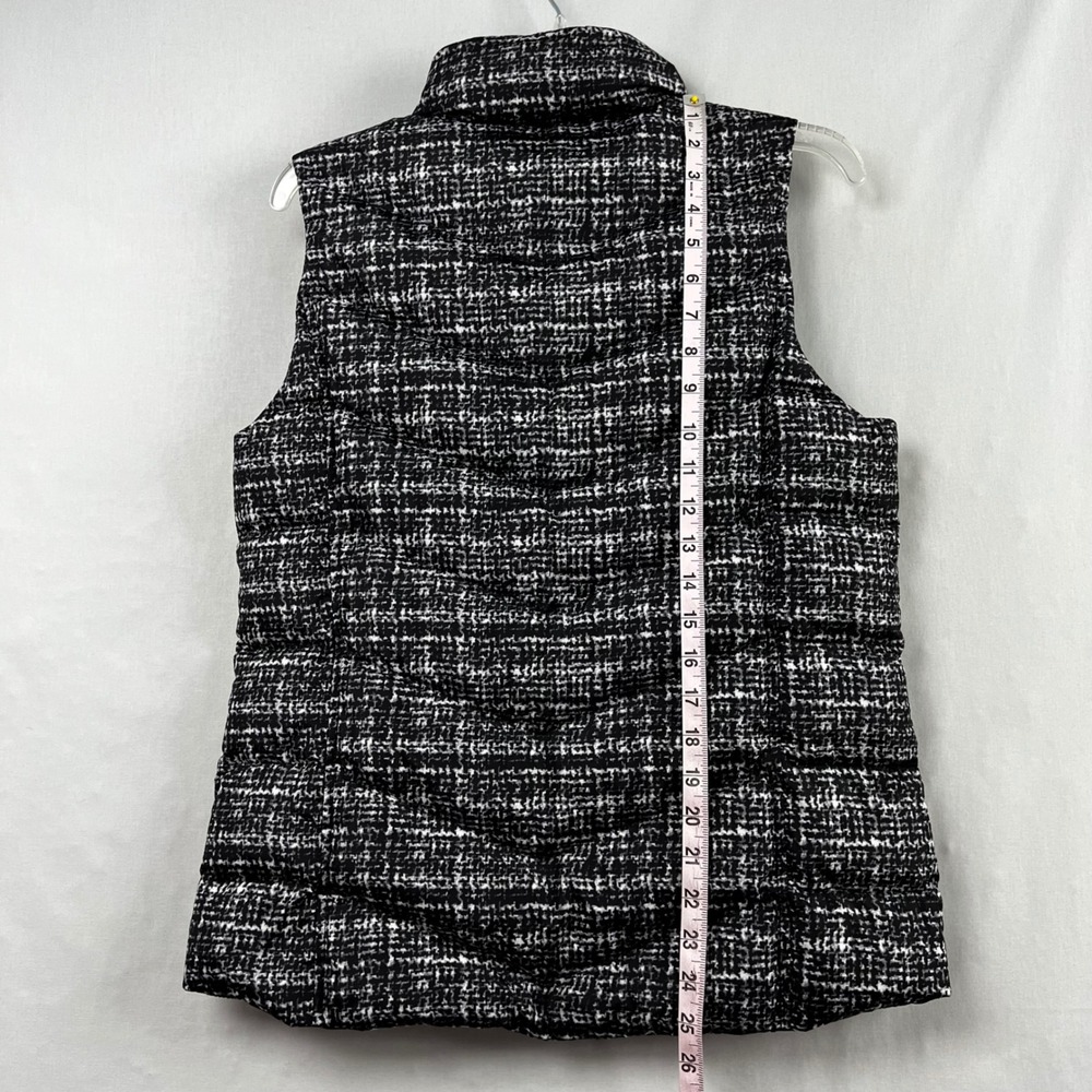Lands End Womens Down Puffer Vest Black White Tweed Print Size S 6-8 Zip Up - Picture 5 of 10